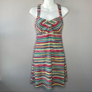 ATHLETA Swim Dress Womens Size XS Colorful Striped Summer Pool Vacation Beach